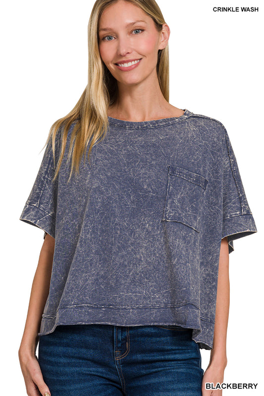 WOMENS ACID CRINKLE-WASHED OVERSIZED BOX TEE