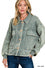 Womens Acid Wash Fleece Front Pocket Cropped Shacket