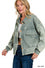 Womens Acid Wash Fleece Front Pocket Cropped Shacket