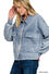 Womens Acid Wash Fleece Front Pocket Cropped Shacket